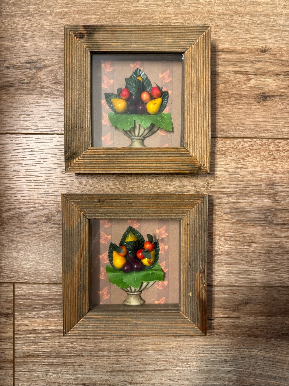 Rustic Fruit Bowl Wall Art Pair - Brown Framed Home Art